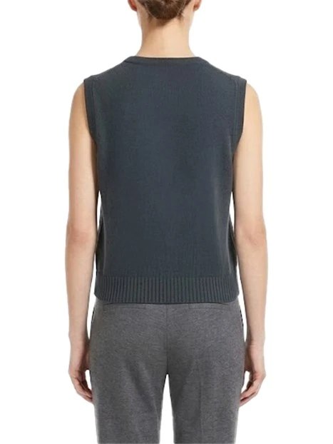 TOP SMANICATO IN MAGLIA CON LAVORAZIONE A TRECCE CON DONNA GRIGIO