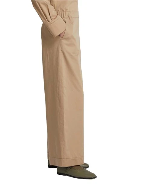 PANTALONI PALAZZO IN COTONE VITA ELASTICIZZATA DONNA BEIGE