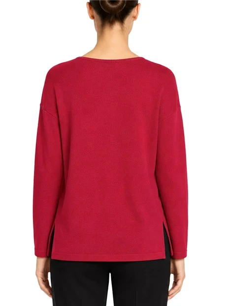 MAGLIA GIROCOLLO IN FILATO DI MISTO COTONE DONNA ROSSO