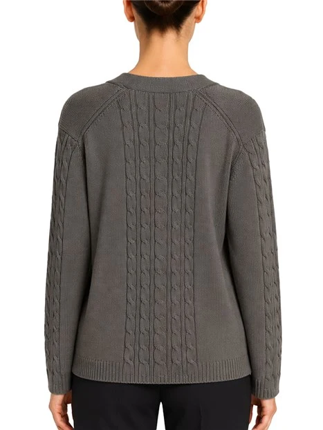CARDIGAN IN COTONE CON LAVORAZIONE A TRECCE E BOTTONI IN MADREPERLA DONNA GRIGIO