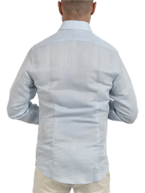 CAMICIA CASUAL SLIM FIT IN MISTO LINO UOMO AZZURRO
