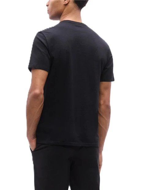 T-SHIRT MANICA CORTA CON SCOLLO A COSTINE E LOGO FRONTALE UOMO NERO