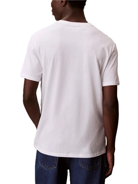 T-SHIRT MANICA CORTA CON SCOLLO A COSTINE E LOGO FRONTALE UOMO BIANCO