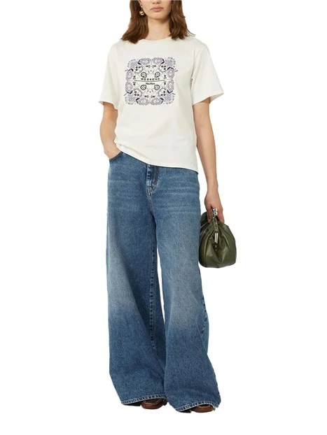 T-SHIRT MANICA CORTA CON FANTASIA  APPLICATA DONNA BIANCO