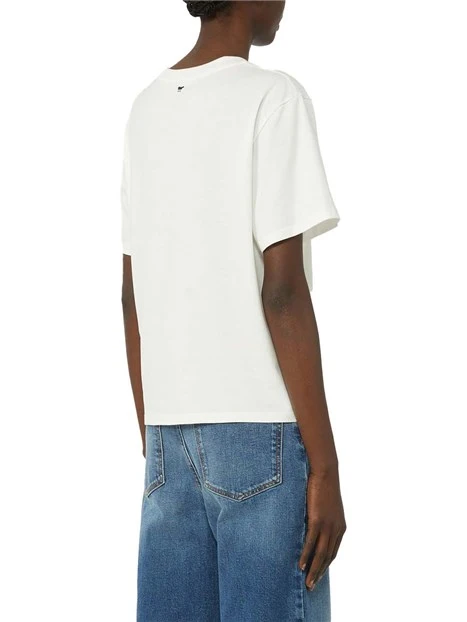 T-SHIRT MANICA CORTA CON DIVERSE FANTASIE APPLICATE DONNA OFF BIANCO