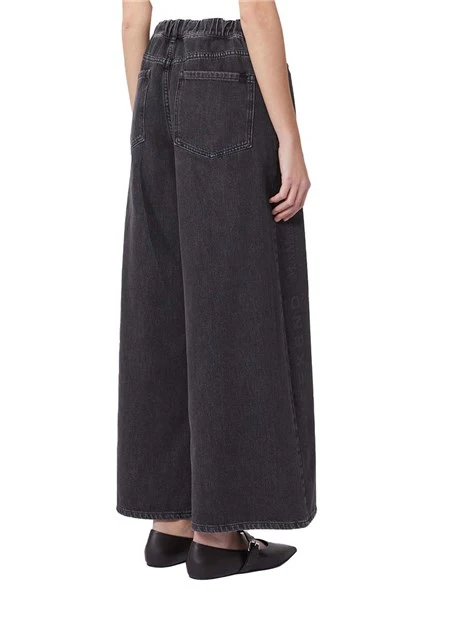 JEANS PALAZZO CON MAXI LOGO  E VITA ELASTICIZZATA DONNA NERO