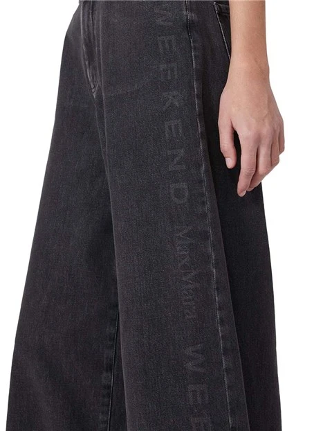JEANS PALAZZO CON MAXI LOGO  E VITA ELASTICIZZATA DONNA NERO