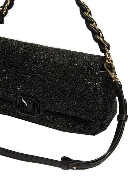 BORSA A SPALLA EFFETTO RAFIA DONNA NERO