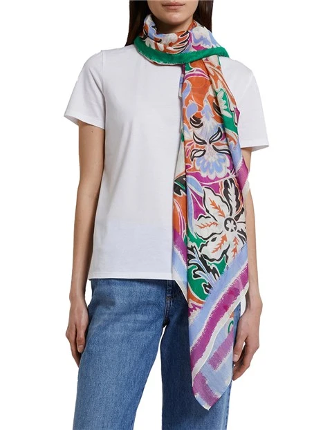 STOLA IN MISTO SETA CON STAMPA DONNA VERDE