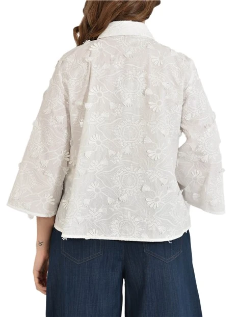 CAMICIA IN POPELINE DI COTONE RICAMATO DONNA BIANCO