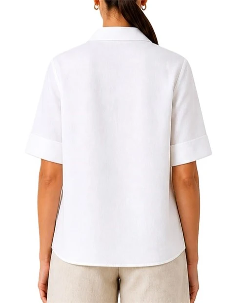 BLUSA CON COLLO A POLO IN MISTO LINO DONNA BIANCO