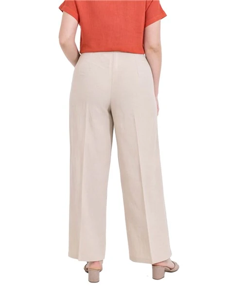 PANTALONE PALAZZO IN MISTO LINO CON PIEGA STIRATA DONNA BEIGE