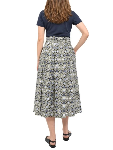 VESTITO LUNGO CON GONNA ALTA E STAMPA GEOMETRICA DONNA BLU