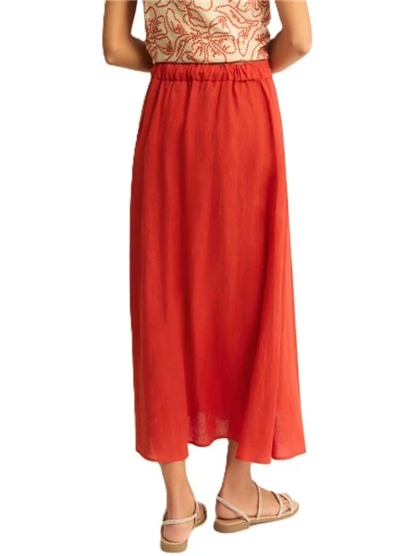 GONNA IN TELA DI LINO CON INSERTO ELASTICO SUL RETRO DONNA ROSSO