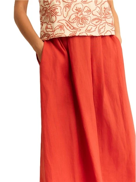 GONNA IN TELA DI LINO CON INSERTO ELASTICO SUL RETRO DONNA ROSSO