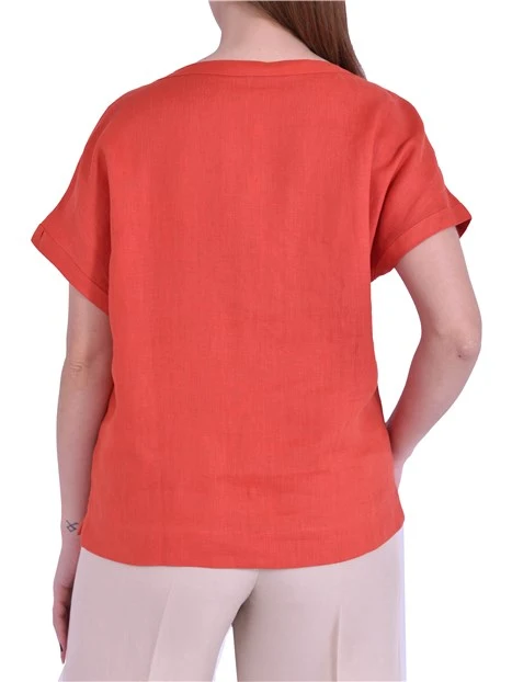 BLUSA IN PURO LINO CON BORDI ALTI DONNA ROSSO