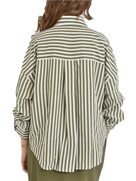 CAMICIA IN MISTO VISCOSA CON SPALLA SCESA E MANICHE CON ALAMARO DONNA VERDE