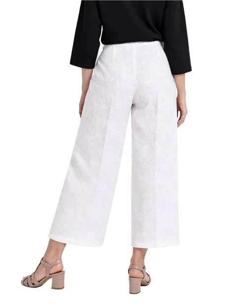 PANTALONE PALAZZO IN TELA DI COTONE E LINO CON RICAMI DONNA BIANCO