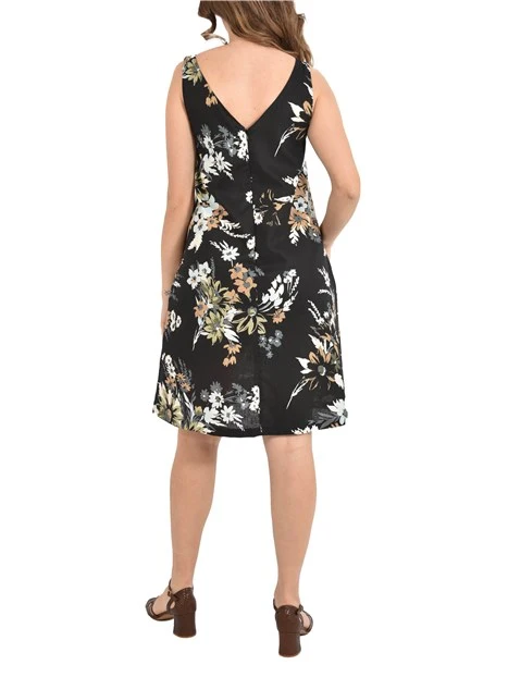 VESTITO CORTO SMANICATO IN TELA DI COTONE CON STAMPA FLOREALE DONNA NERO
