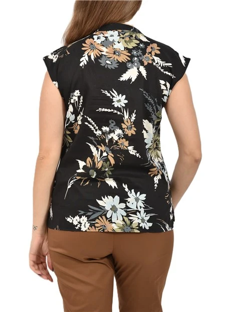 CAMICIA SMANICATA CON STAMPA FLOREALE DONNA NERO