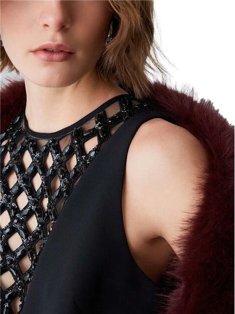 VESTITO CORTO CON DETTAGLIO GIOIELLO DONNA NERO