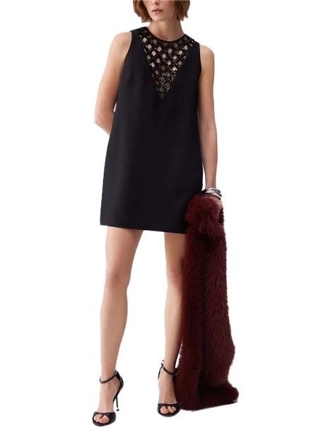 VESTITO CORTO CON DETTAGLIO GIOIELLO DONNA NERO
