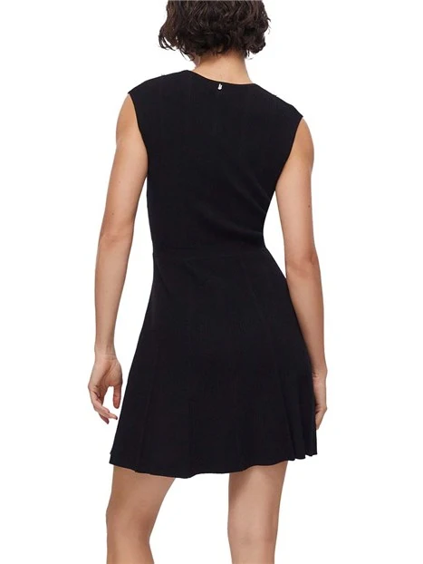 VESTITO CORTO CON RICAMO DECORATIVO APPLICATO DONNA NERO