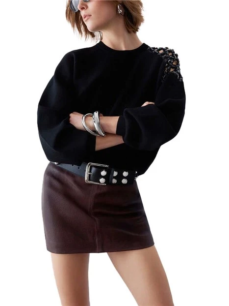 MAGLIA GIROCOLLO CON SPALLA TRAFORATA DONNA NERO