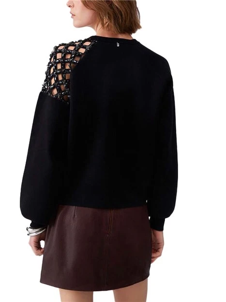 MAGLIA GIROCOLLO CON SPALLA TRAFORATA DONNA NERO