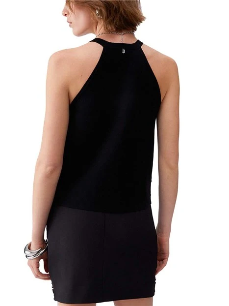 TOP SMANICATO IN MISTO VISCOSA E RICAMI GIOIELLO DONNA NERO