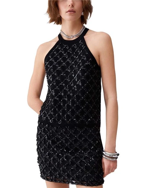 TOP SMANICATO IN MISTO VISCOSA E RICAMI GIOIELLO DONNA NERO