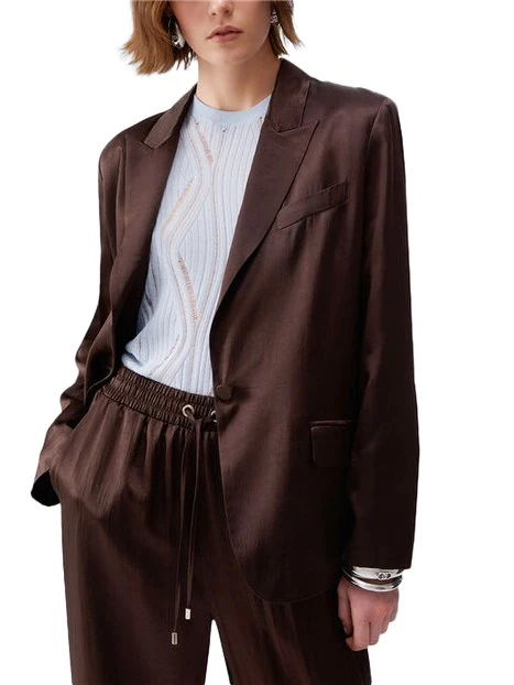 BLAZER IN RASO CON CINTURA DONNA MARRONE