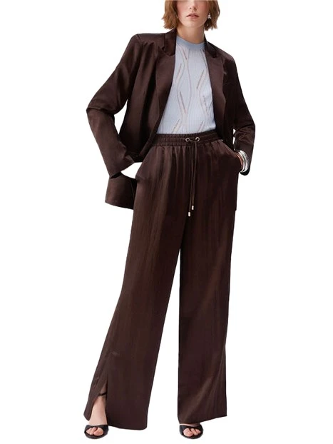 BLAZER IN RASO CON CINTURA DONNA MARRONE