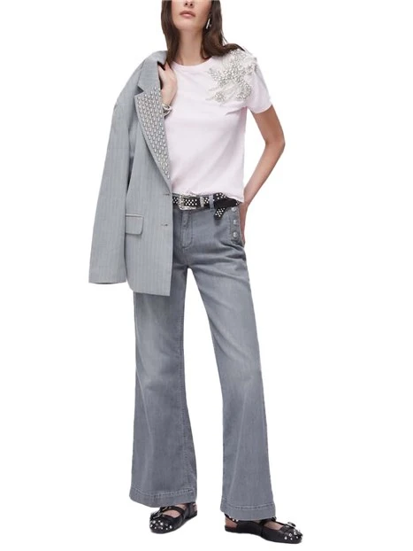 T-SHIRT MANICA CORTA CON DETTAGLIO GIOIELLO SULLA SPALLA DONNA ROSA