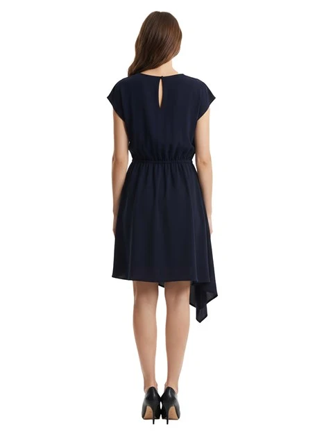 VESTITO CORTO CON DRAPPEGGIO E CHIUSURA A GOCCIA DONNA BLU