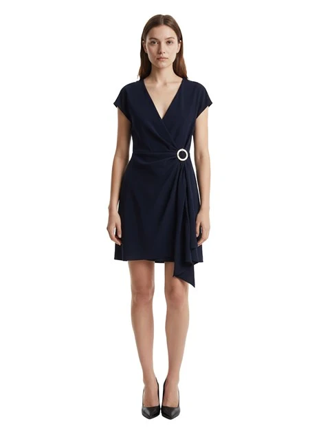 VESTITO CORTO CON DRAPPEGGIO E CHIUSURA A GOCCIA DONNA BLU