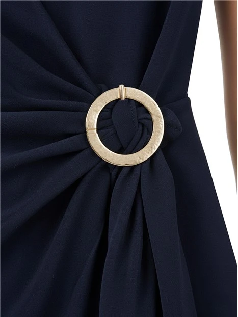 VESTITO CORTO CON DRAPPEGGIO E CHIUSURA A GOCCIA DONNA BLU