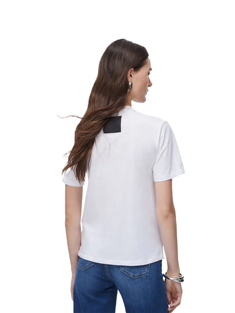 MAGLIA MANICA CORTA CON STRASS APPLICATI DONNA BIANCO