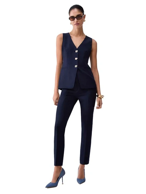 GILET CON TASCHE A FILETTO DONNA BLU