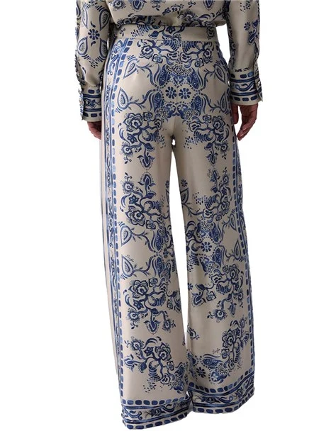 PANTALONI PALAZZO CON STAMPA FOULARD DONNA BIANCO