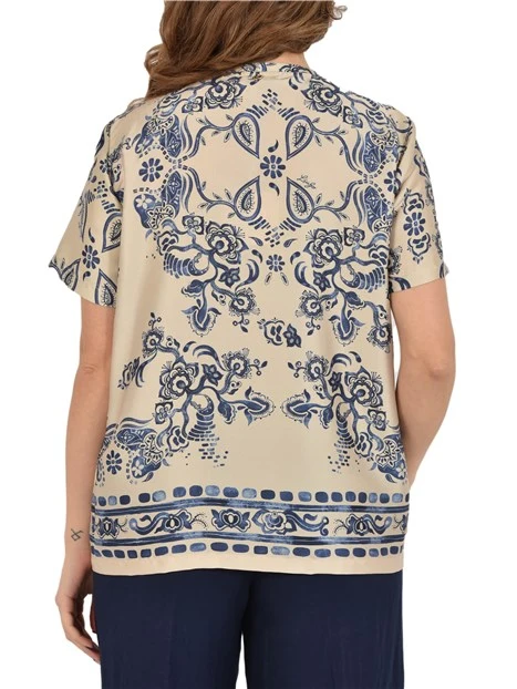 BLUSA MANICA CORTA FANTASIA FOULARD DONNA BIANCO