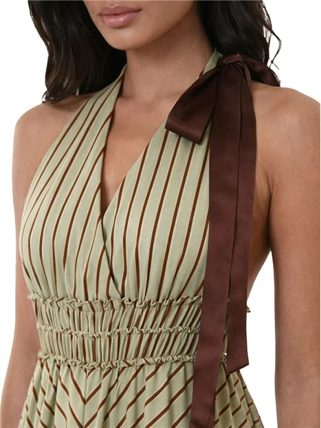 VESTITO LUNGO CON SCOLLO A V FANTASIA A RIGHE DONNA VERDE