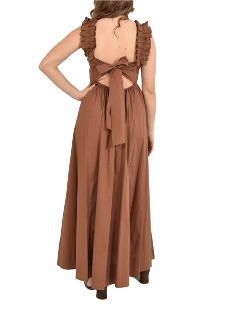 VESTITO LUNGO CON SPALLINE E ROUCHES DONNA MARRONE