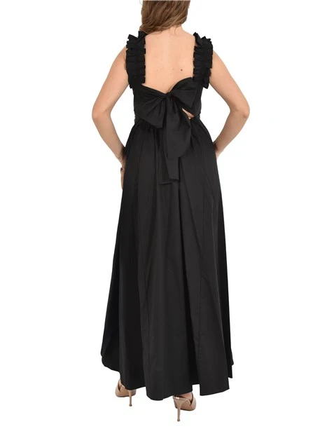 VESTITO LUNGO CON SPALLINE E ROUCHES DONNA NERO