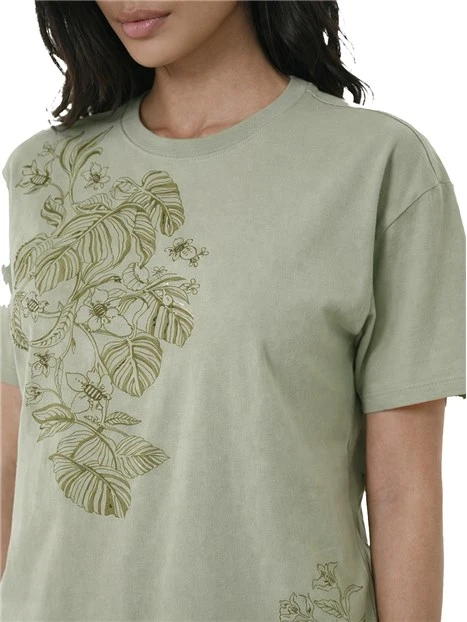 T-SHIRT MANICA CORTA CON DECORAZIONE COLORATA DONNA VERDE