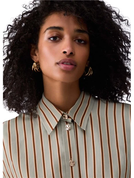 CAMICIA A RIGHE MANICA CORTA DONNA VERDE