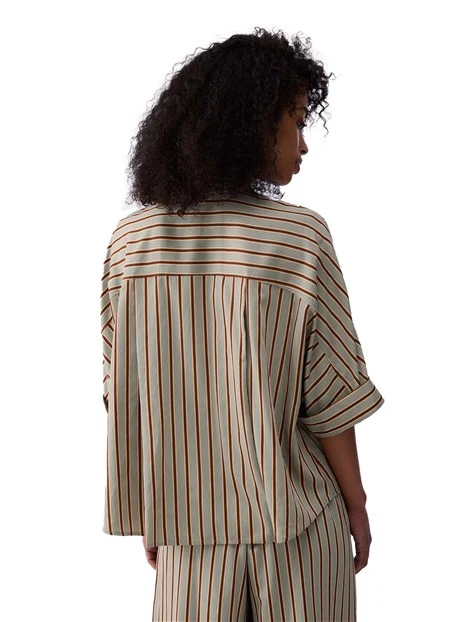 CAMICIA A RIGHE MANICA CORTA DONNA VERDE