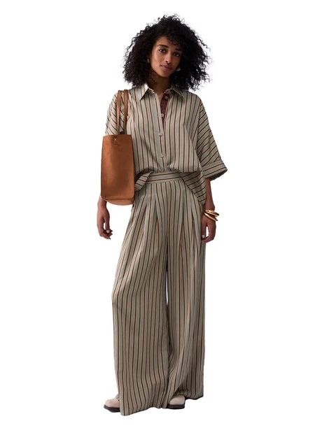 CAMICIA A RIGHE MANICA CORTA DONNA VERDE