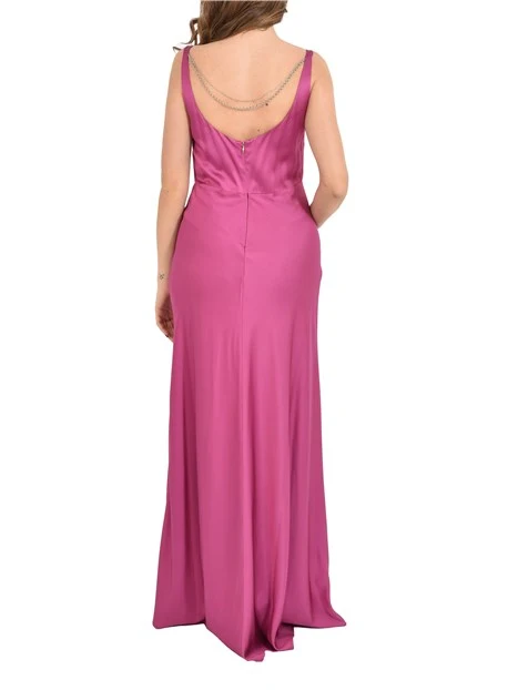 VESTITO LUNGO CON DETTAGLIO GIOELLO DONNA FUCSIA
