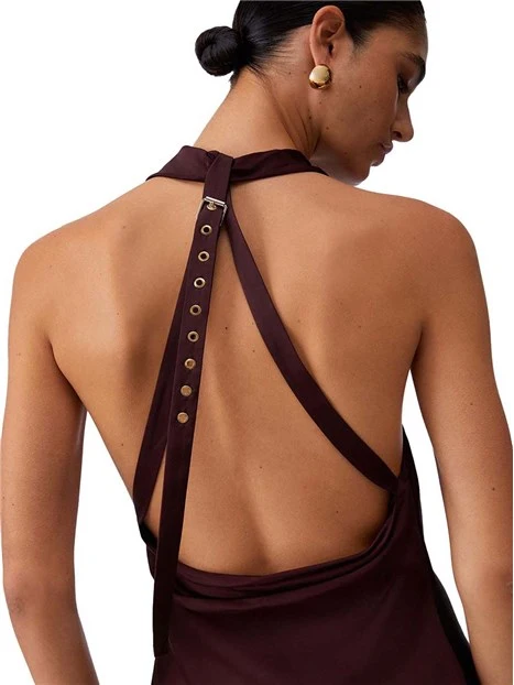 VESTITO LUNGO SCOLLO A CRATERE DONNA MARRONE